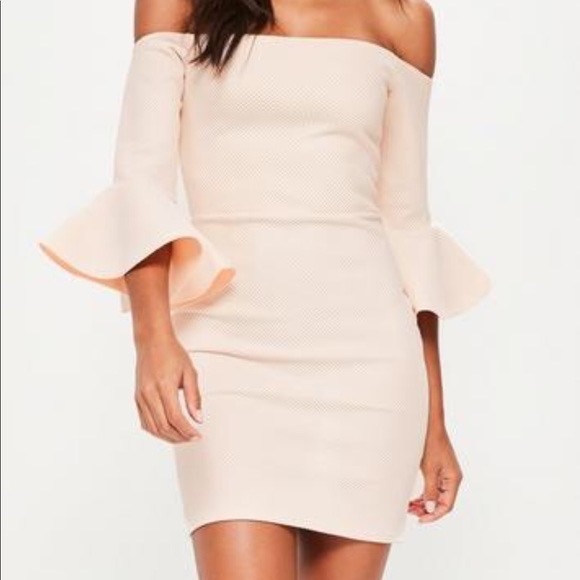Misguided Bardot Nude Bodycon Dress - Picture 1 of 6